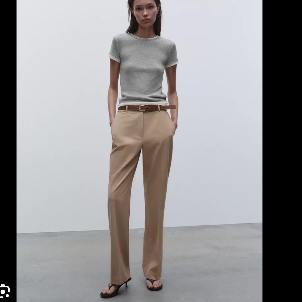 Zara Trousers Pants Women’s XL Khaki Tan Beige High Rise Straight B22